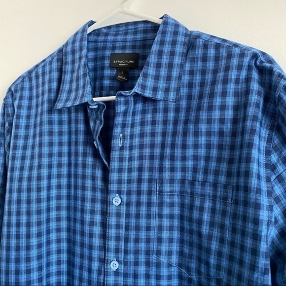 Structure • Mens Blue Plaid Button Up Shirt - Picture 3 of 4